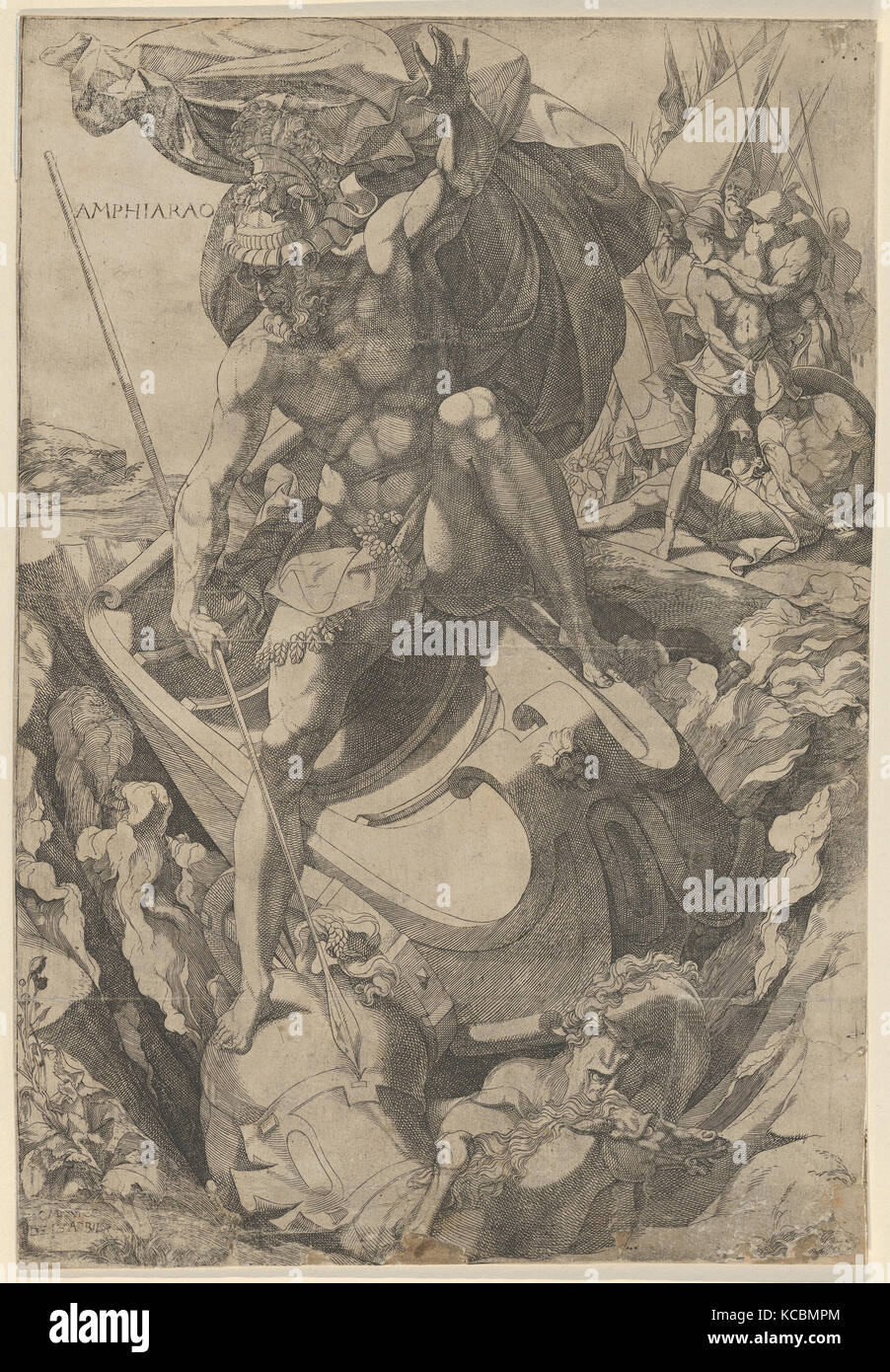 Amphiaraus, 1540–50, Engraving, Sheet: 13 1/16 x 8 7/8 in. (33.1 x 22.5 cm), Prints, Domenico del Barbiere (Italian, Florence Stock Photo