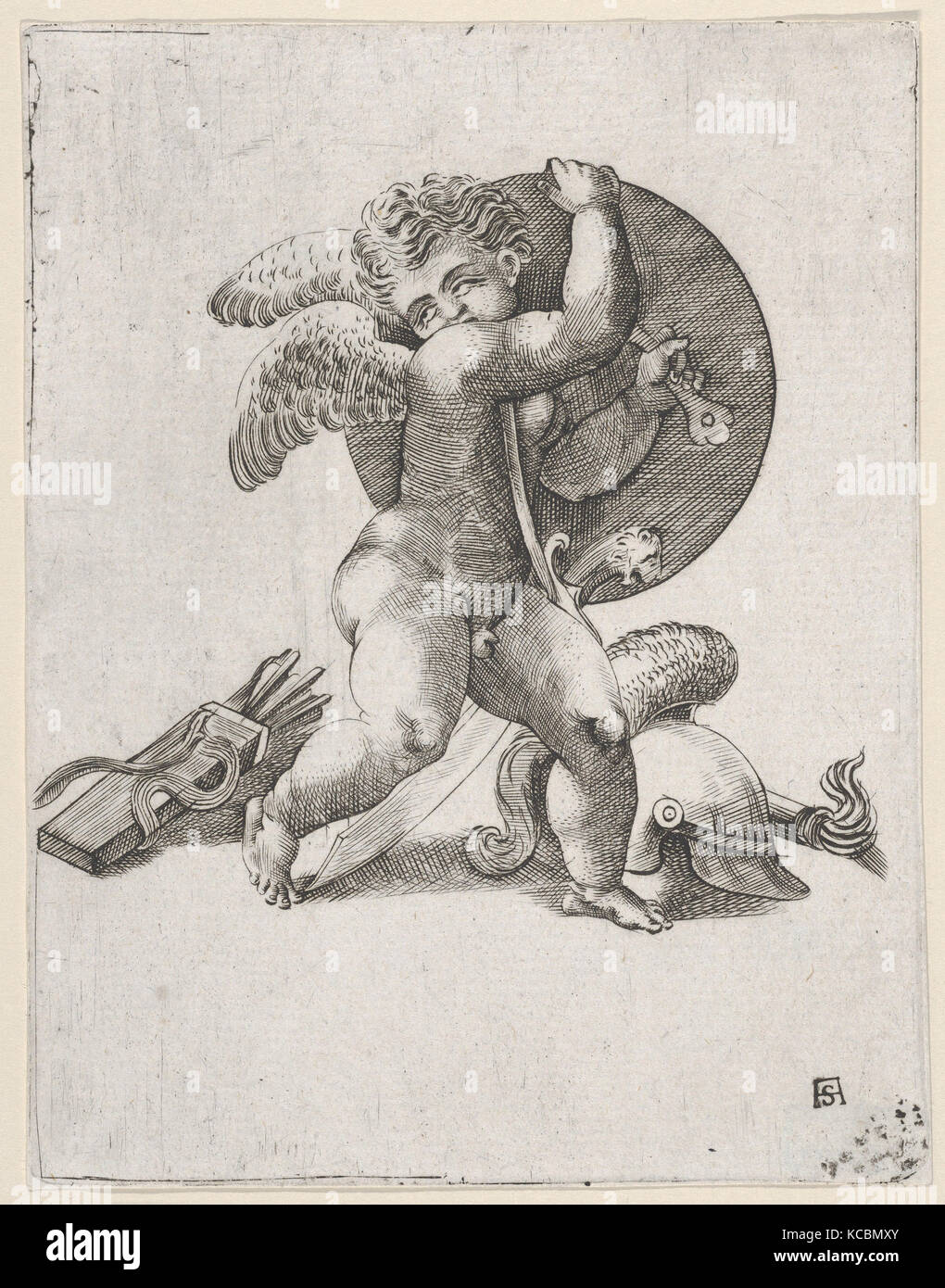 Cupid with Weapons of Mars, ca. 1547–62, Engraving, first state