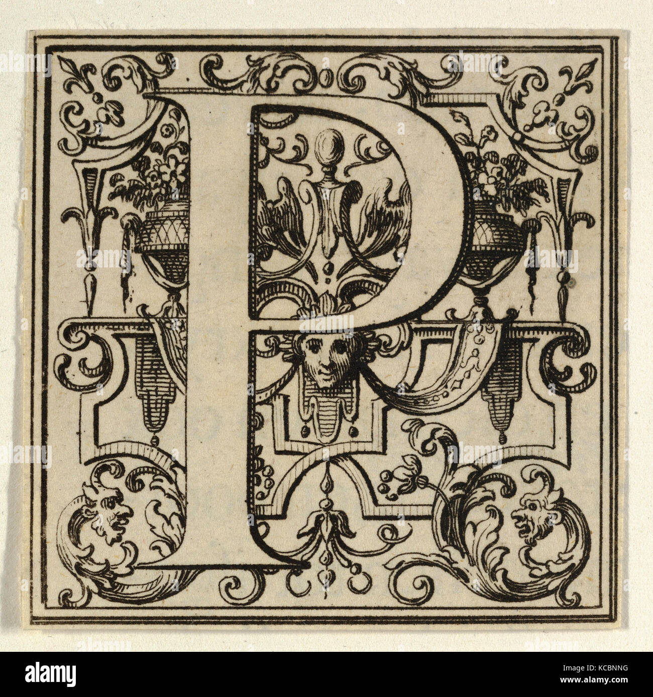 Drawings and Prints, Print, Roman Alphabet letter P with Louis XIV decoration, Artist, Bernard Picart, French, Paris 1673–1733 Stock Photo