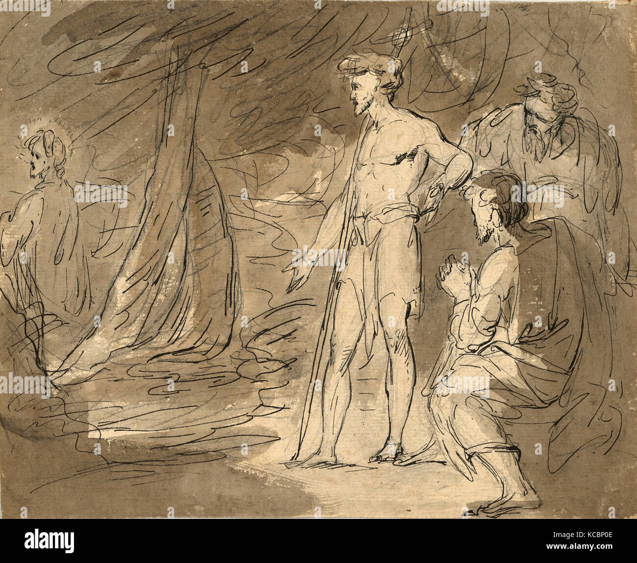 Drawings and Prints, Drawing, John the Baptist and Two Men, with Christ