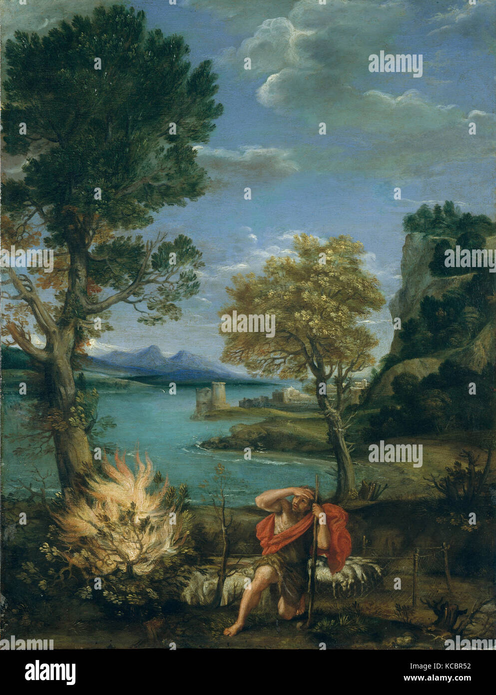 Landscape with Moses and the Burning Bush, Domenichino, 1610–16 Stock Photo