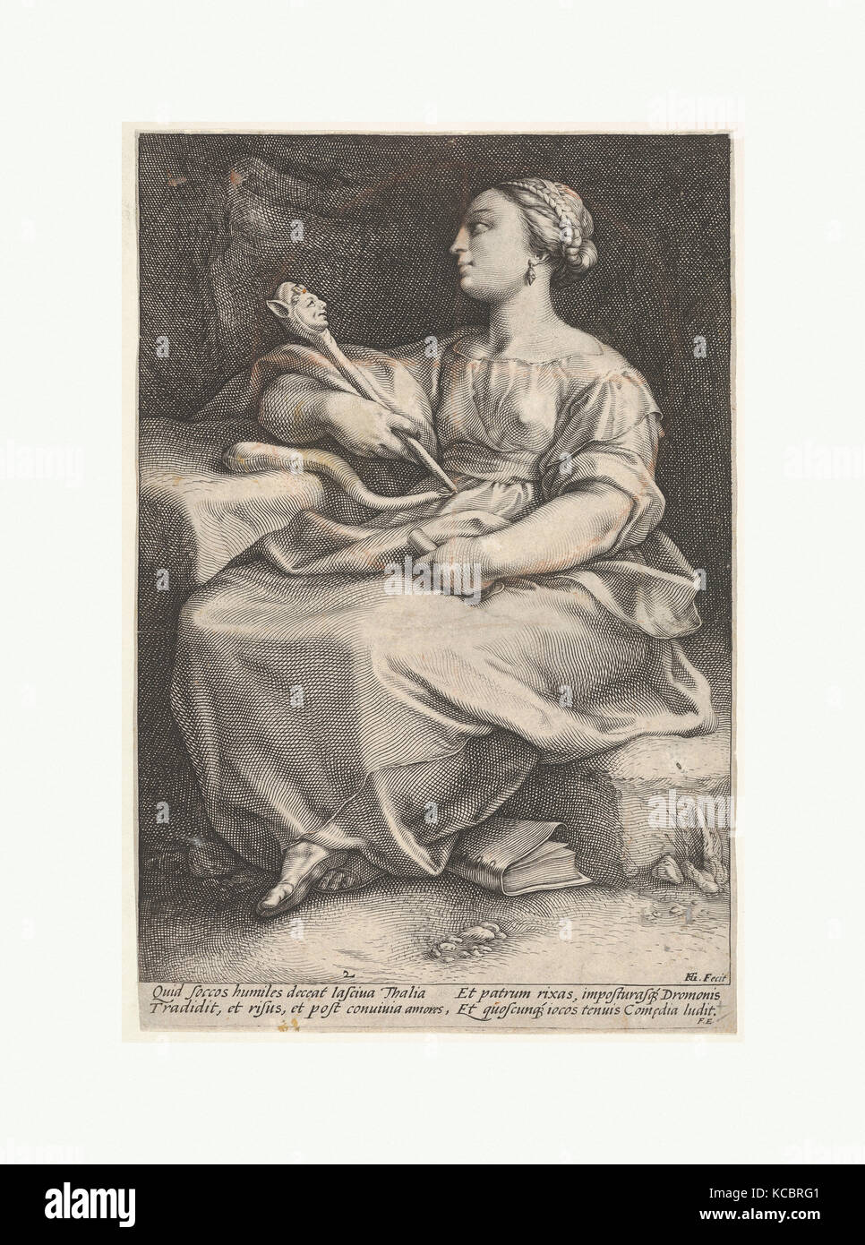 Thalia, the Muse of Comedy, Engraving, sheet: 9 13/16 x 6 9/16 in. (25 x 16.7 cm), Prints, Hendrick Goltzius (Netherlandish Stock Photo
