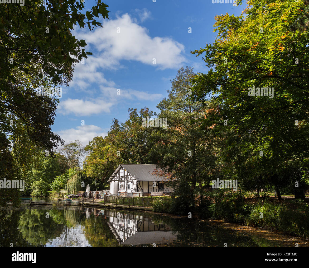 Autumn view of the Boat House, Pittville Park, Cheltenham, UK Stock Photo