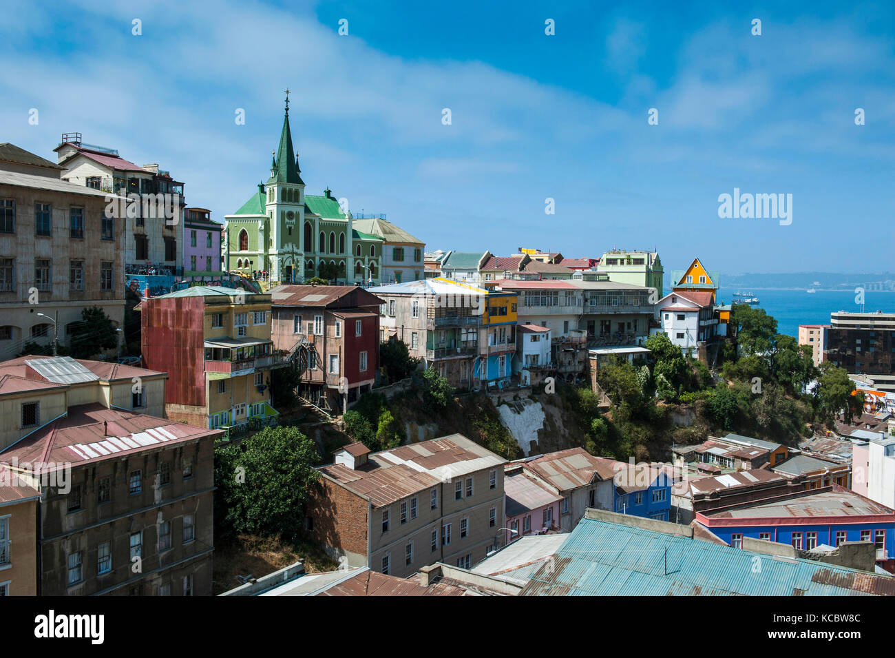 Overlook over colourful houses, Valparaiso , Chile Stock Photo