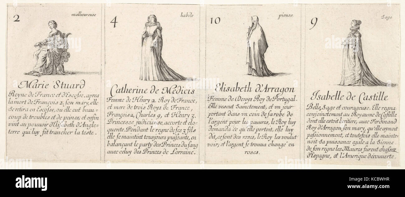 Marie Stuard, Catherine de Medicis, Elisabeth d' Arragon, and Isabelle de Castille, from 'The game of queens Stock Photo