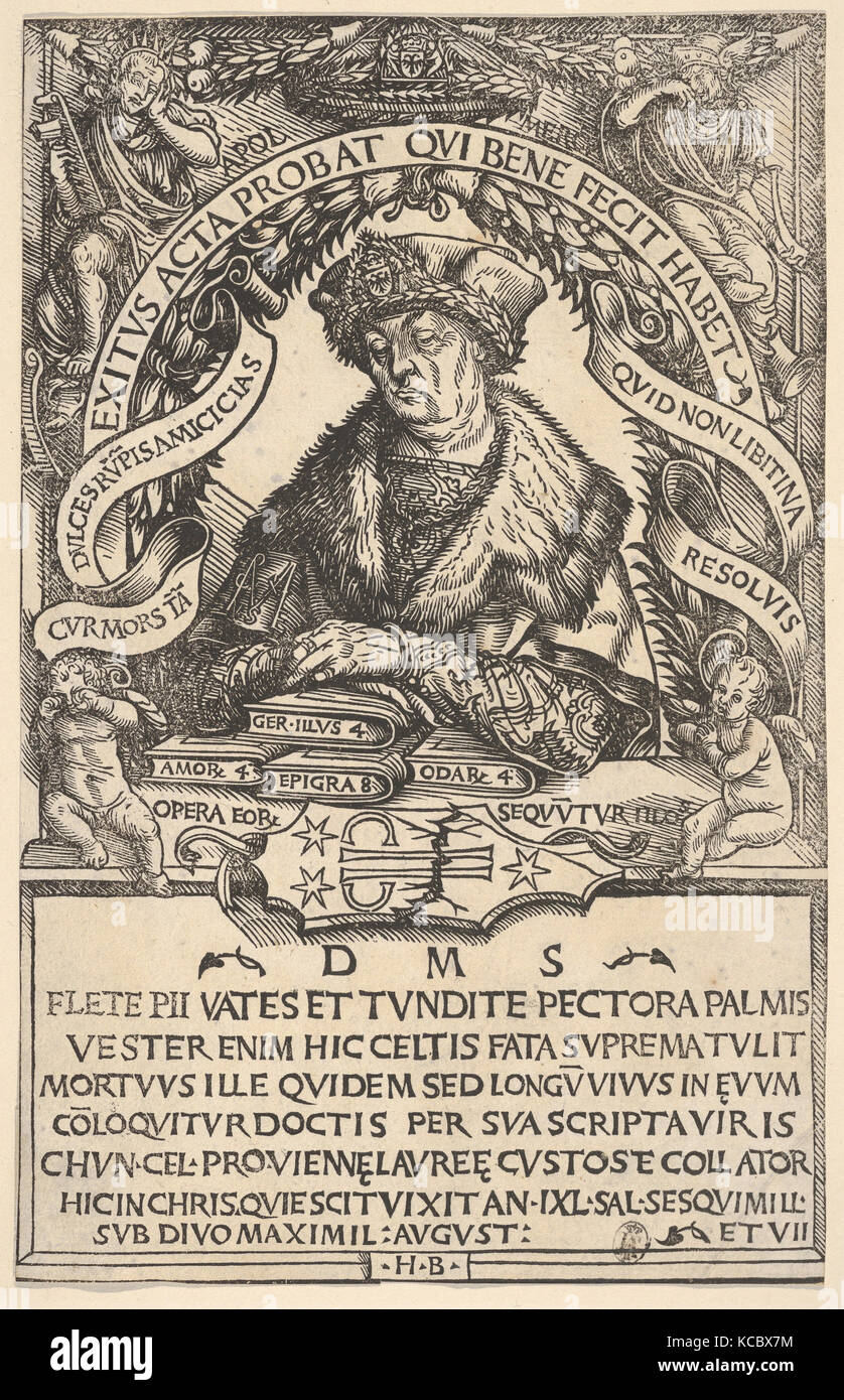 Epitaph of Conrad Celtis, 1507, Woodcut; second state of three (Hollstein), Sheet: 8 1/2 × 5 7/16 in. (21.6 × 13.8 cm), Prints Stock Photo