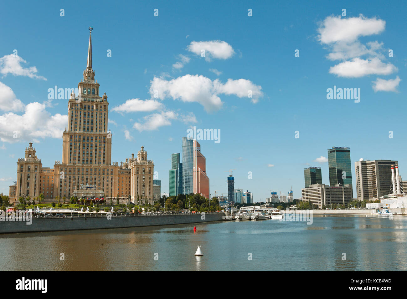 Radisson Hotel, formerly Hotel Ukraina, Seven Sisters, confectionery style, on the Moskva, in the back Moscow City, Moscow Stock Photo
