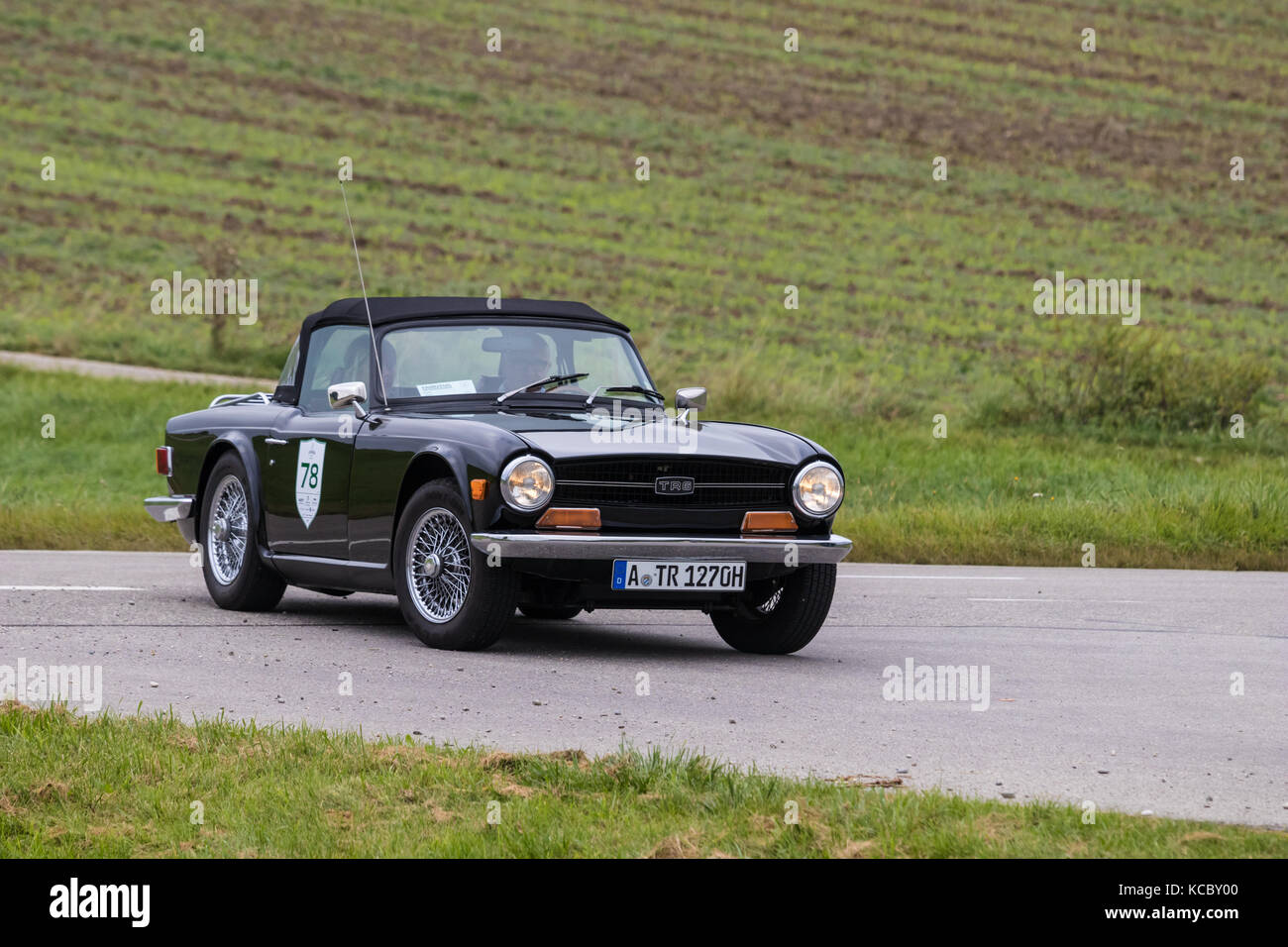 Augsburg, Germany - October 1, 2017: Triumph TR6 oldtimer car at the
