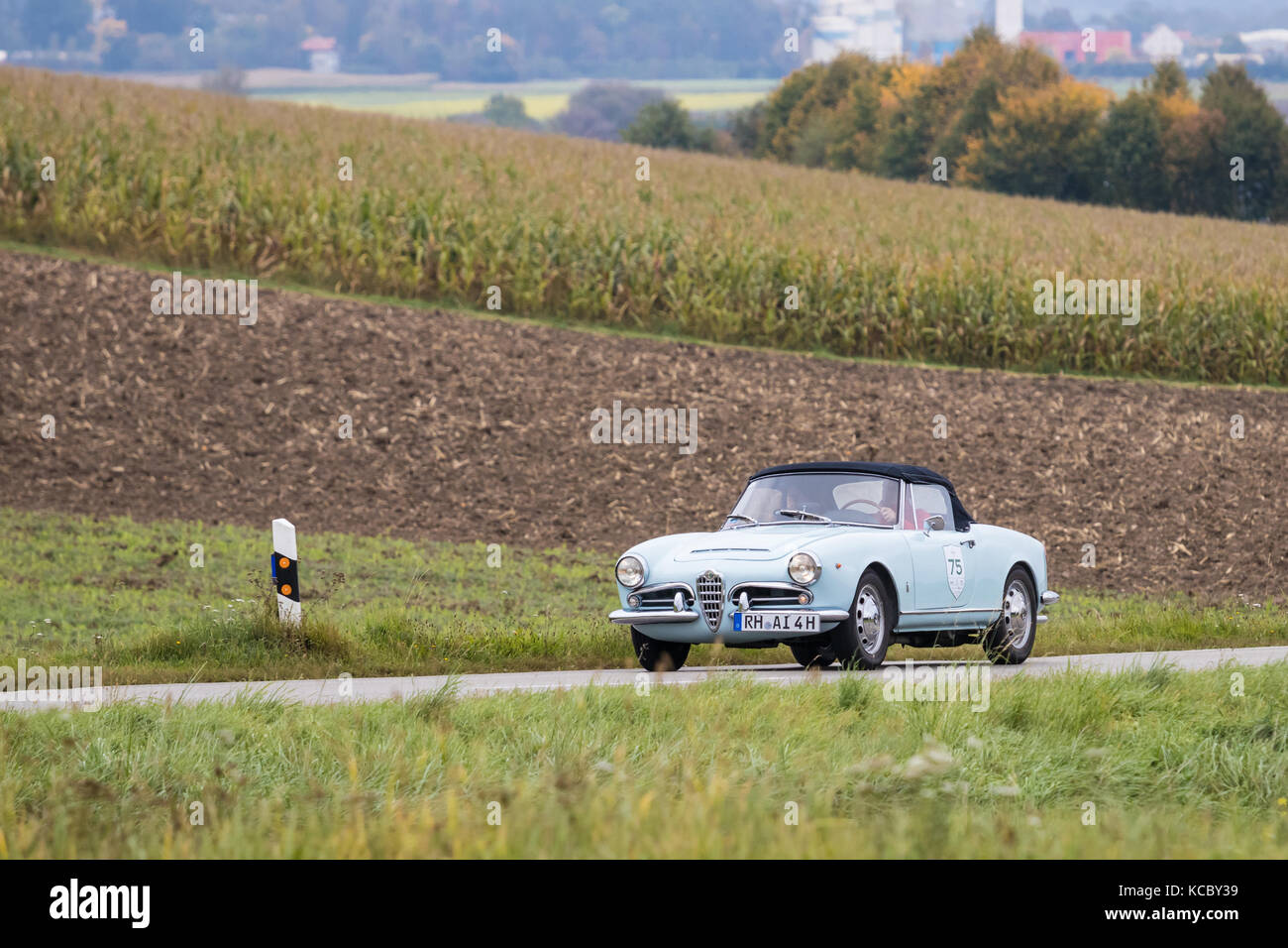 Augsburg, Germany - October 1, 2017: Alfa Romeo oldtimer car at the Fuggerstadt Classic 2017 Oldtimer Rallye on October 1, 2017 in Augsburg, Germany. Stock Photo