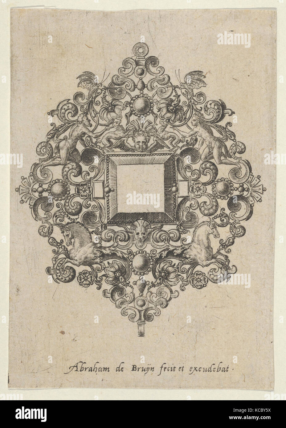 Vertical Panel with Design for a Mirror, attributed to Abraham de Bruyn, 1580–1600 Stock Photo