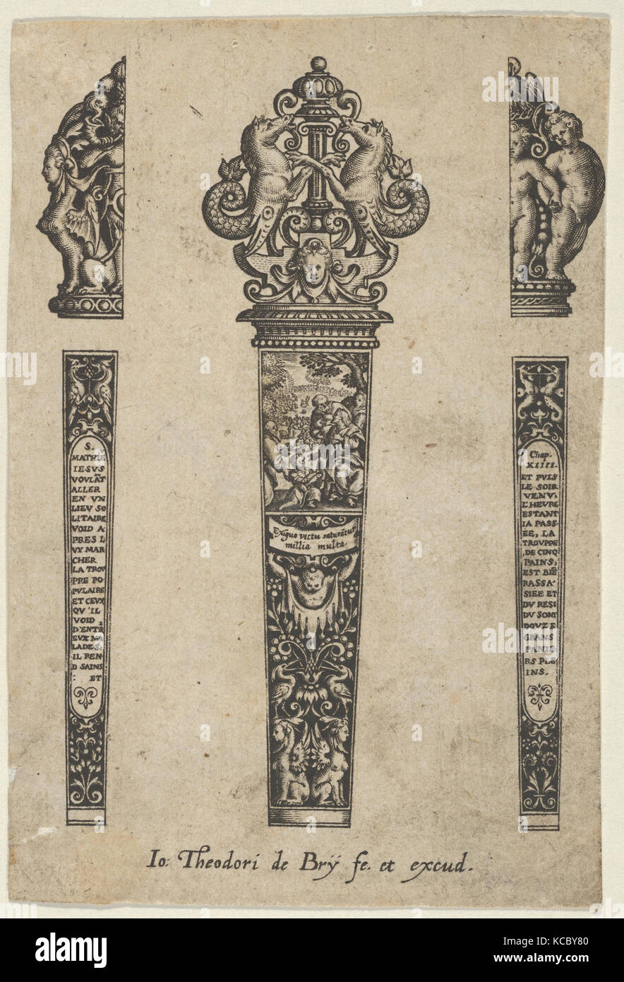 Design for a Knife Handle with the Sermon on the Mount, Johann Theodor de Bry, 1580–1600 Stock Photo