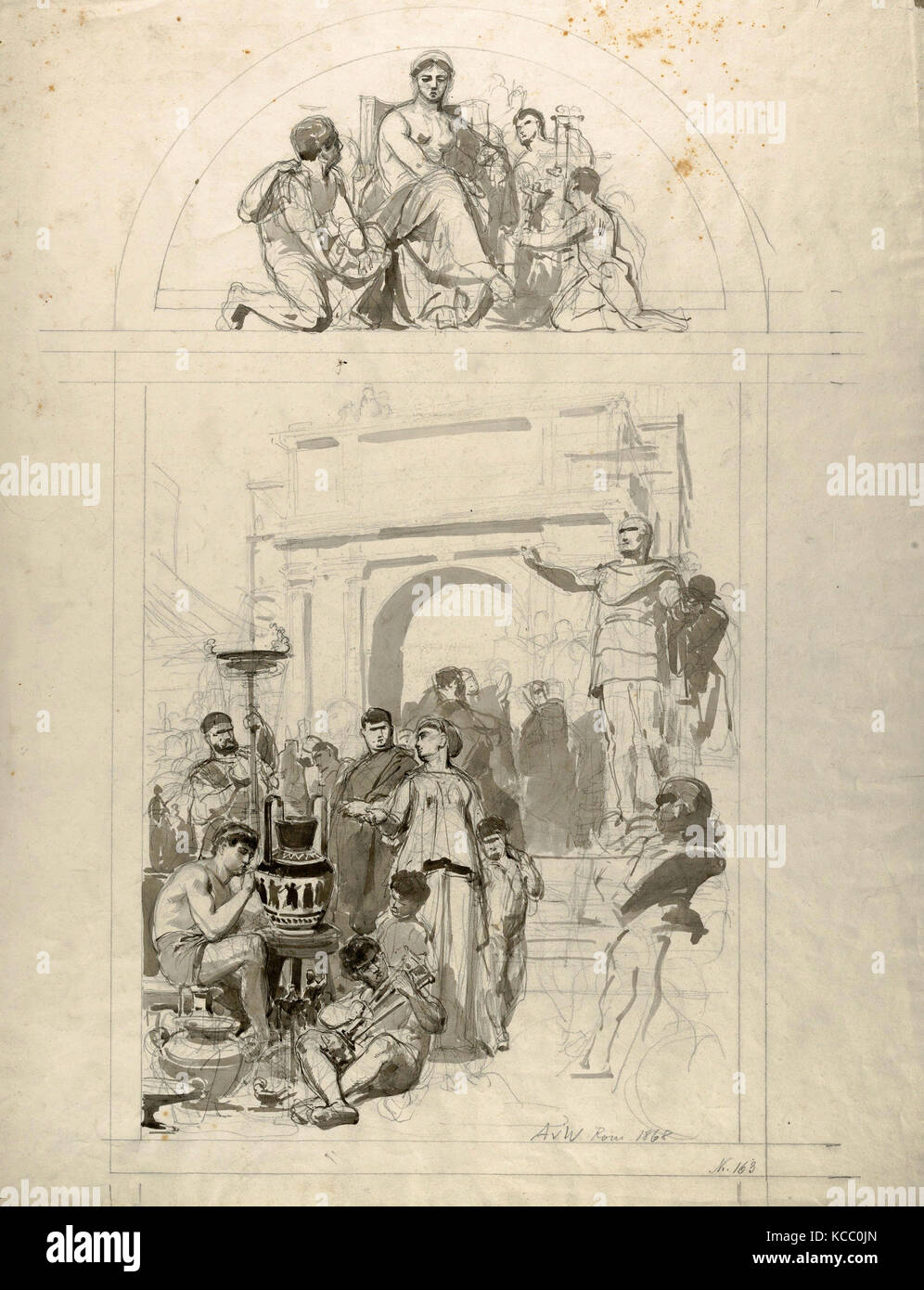 Drawings and Prints, Drawing, Greek Vase-Painting (Design for a Wall Decoration), Artist, Anton von Werner, German, Frankfurt Stock Photo