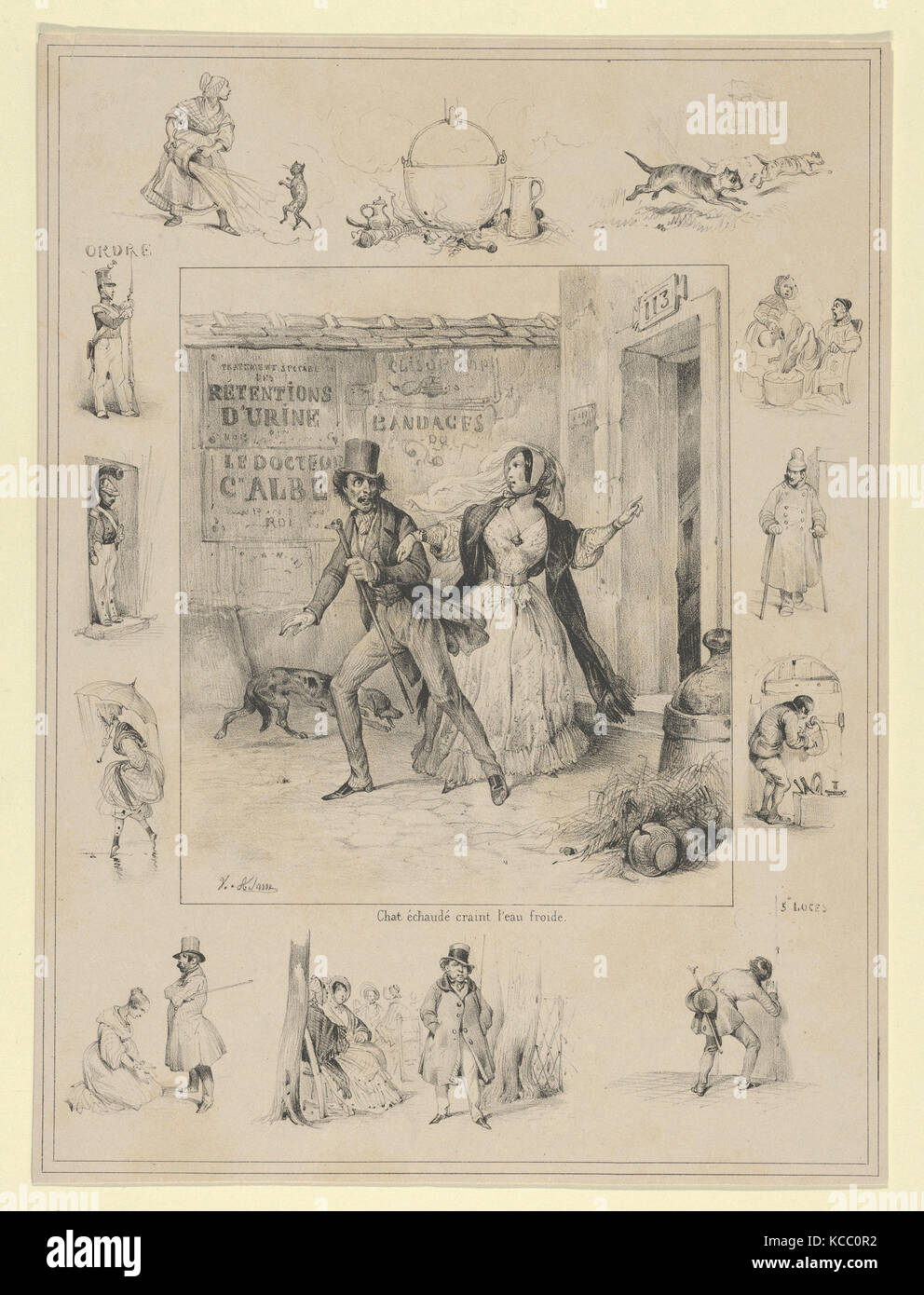 Chat Echaude Craint L Eau Froide Victor Adam 19th Century Stock Photo Alamy