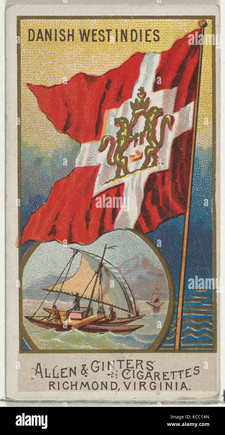 Danish West Indies, from Flags of All Nations, Series 2 (N10) for Allen & Ginter Cigarettes Brands, 1890 Stock Photo