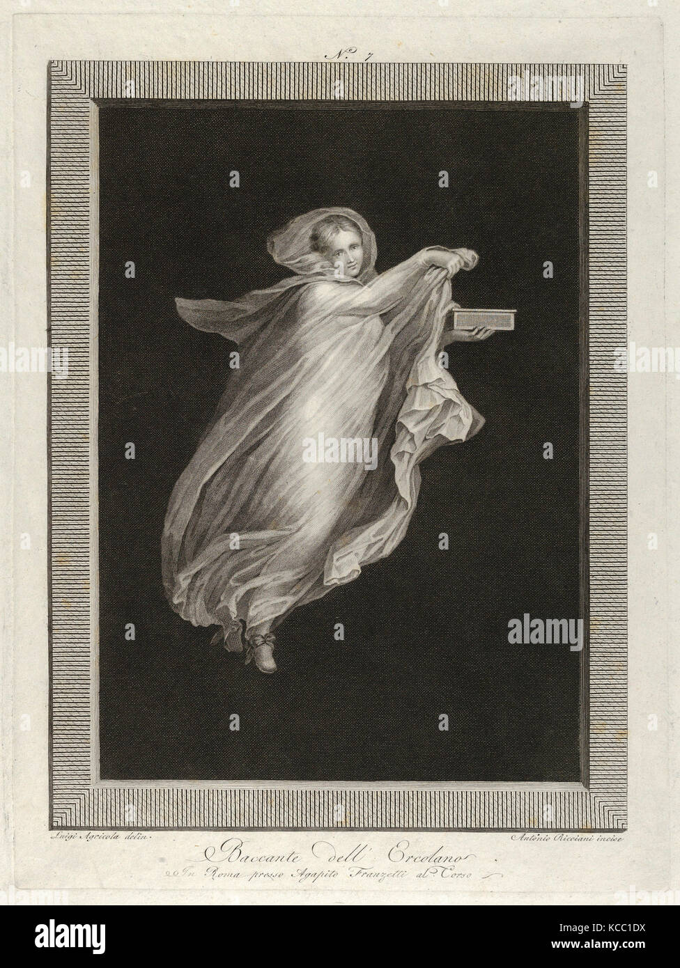 Drawings and Prints, Print, A bacchante wearing a hooded shawl and holding a box in her left hand Stock Photo