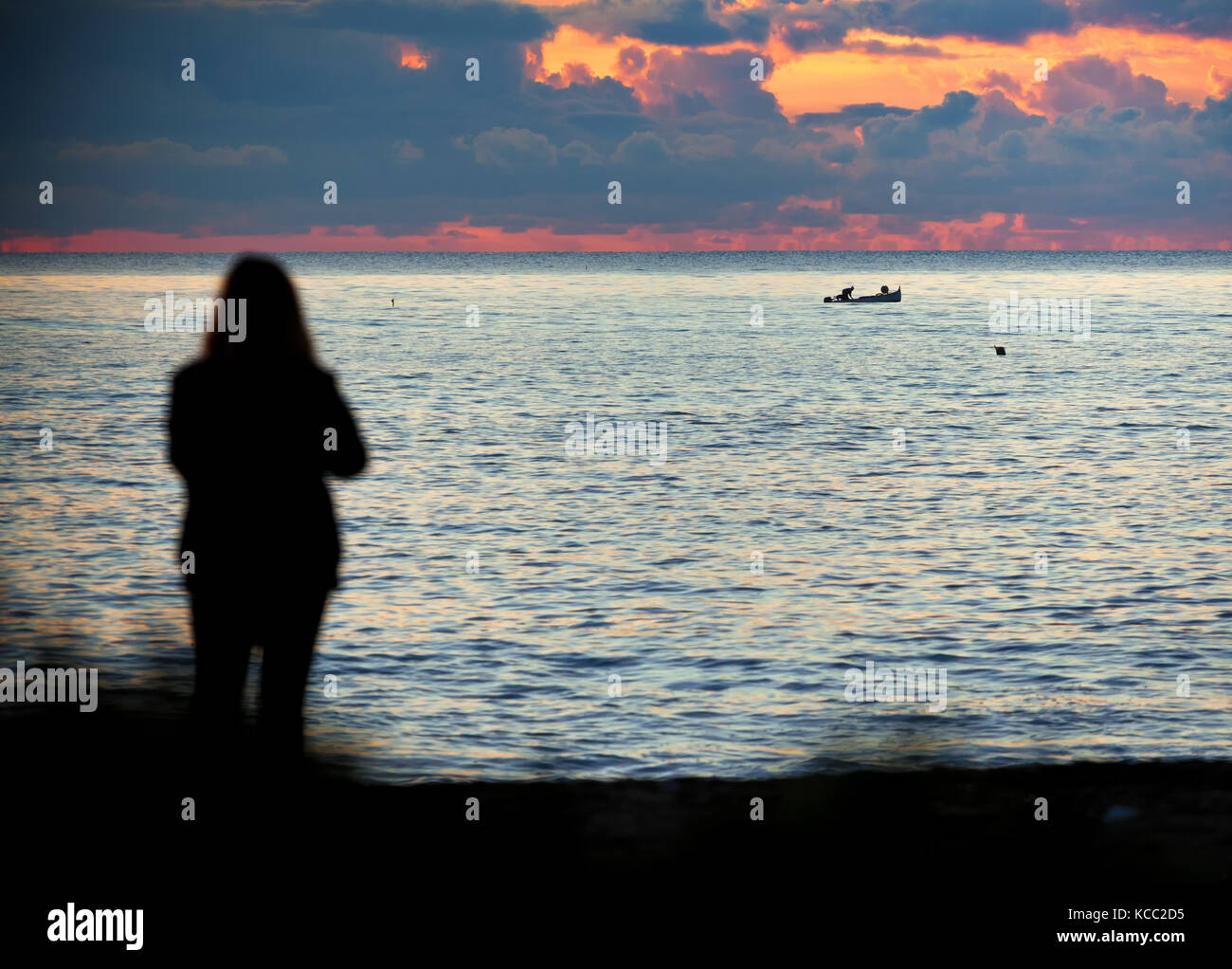 Silhouette Teenage Girl Fishing Sunset Stock Photo 190179830