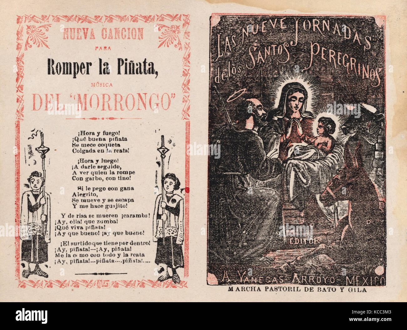 Cover for 'Las Nueve Jornadas de los Santos Peregrinos', Holy Family in the manger, José Guadalupe Posada Mexican, 1851–1913 Stock Photo