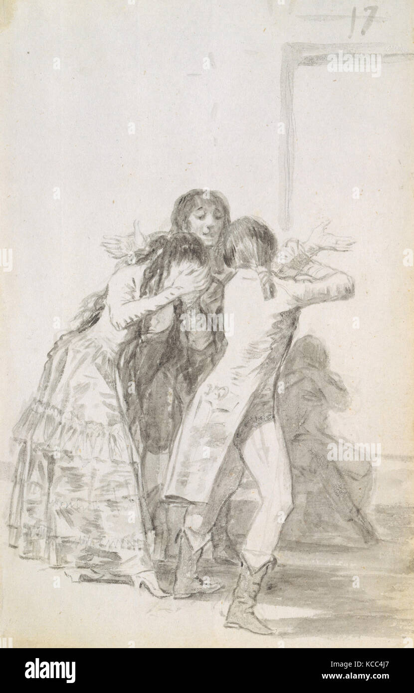 Weeping Woman and Three Men, 1796–97, Brush and gray wash on laid Netherlandish paper, Sheet: 9 1/4 x 5 3/4 in. (23.5 x 14.61cm Stock Photo