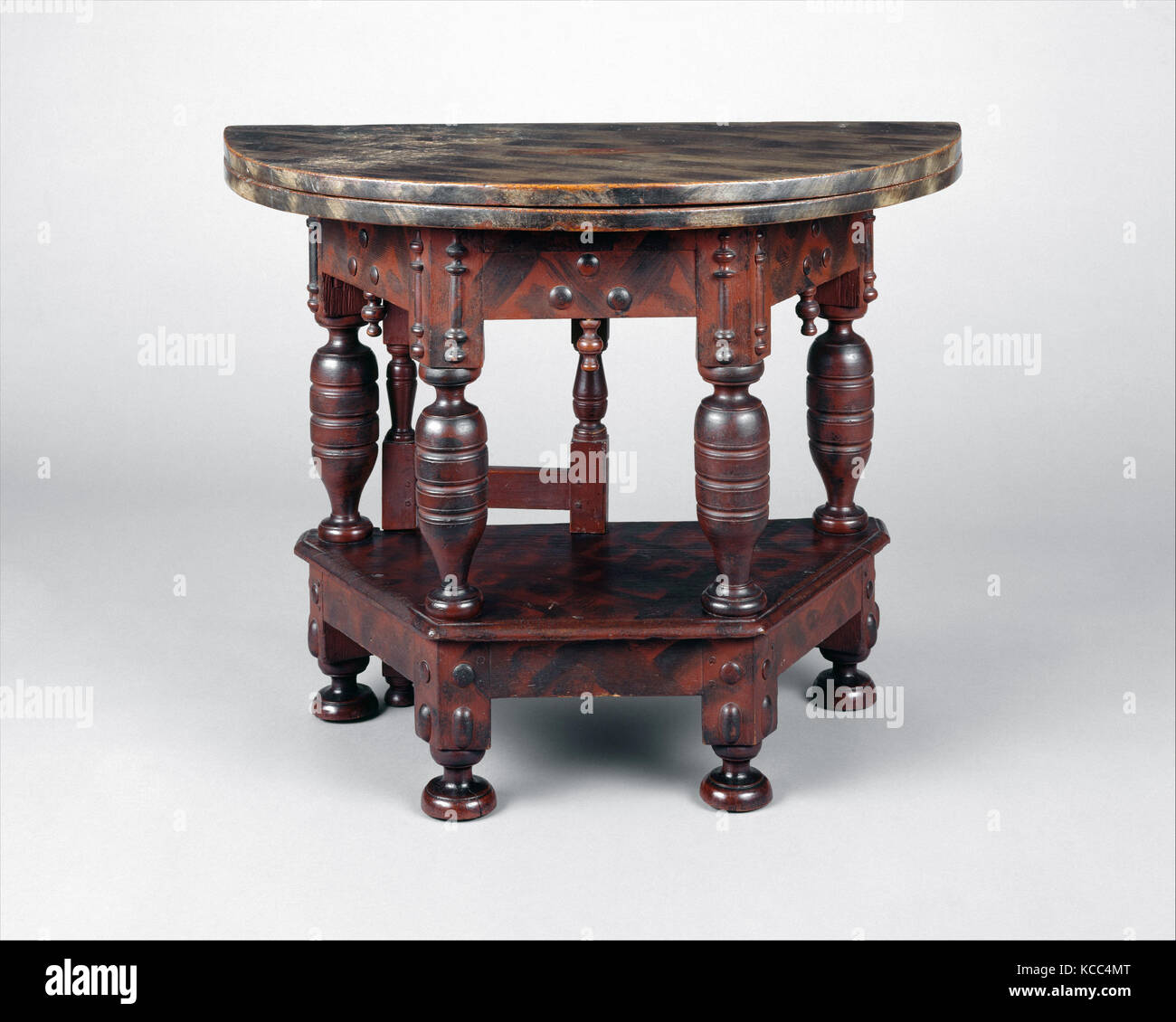 Folding table, 1680–85, Made in Essex County, Massachusetts, United States, American, Painted white oak, soft maple, 27 1/2 x 36 Stock Photo