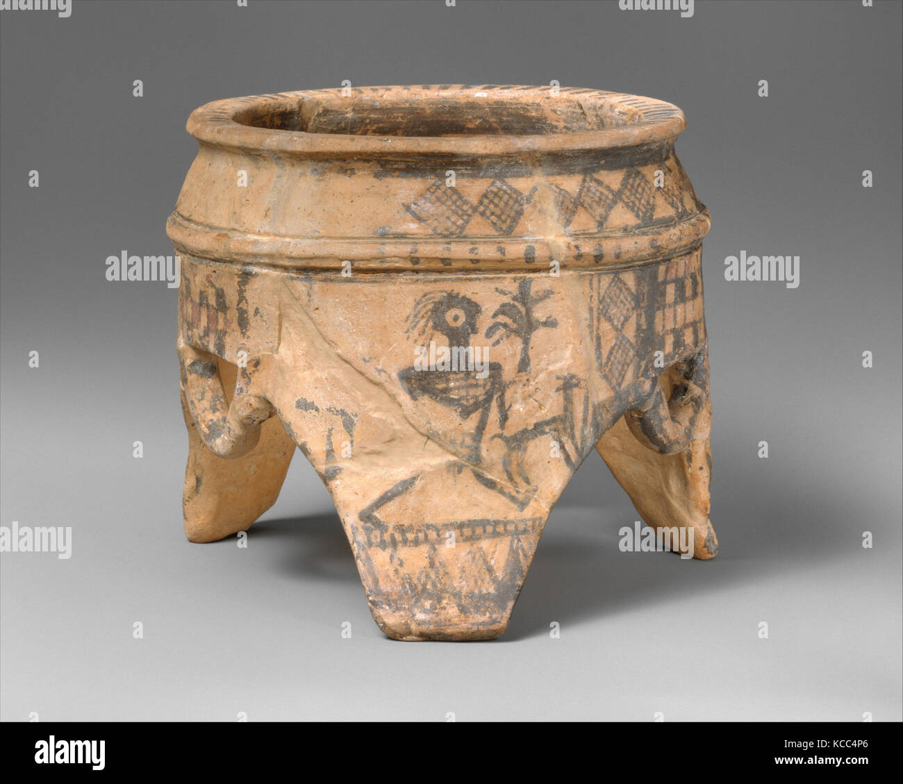 Terracotta tripod, Cypro-Geometric I, ca. 1050–950 B.C., Cypriot, Terracotta, H. 7 in. (17.8 cm), Vases, The lozenge Stock Photo