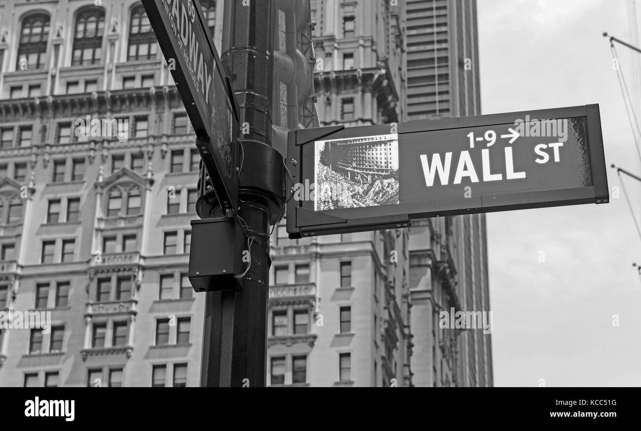 Wall Street road sign in Manhattan New York Stock Photo