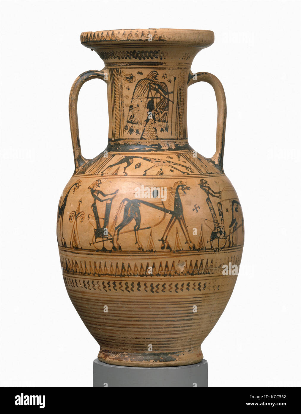 Terracotta neck-amphora, Proto-Attic, early 7th century B.C., Greek, Attic, Terracotta, H. 11 11/16 in. (29.7 cm), Vases Stock Photo