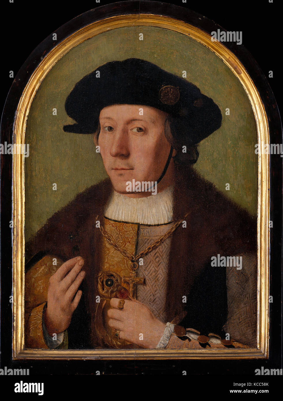 Portrait of a Man, Oil on wood, Overall, with arched top and engaged frame, 18 1/8 x 13 1/2 in. (46 x 34.3 cm); painted surface Stock Photo
