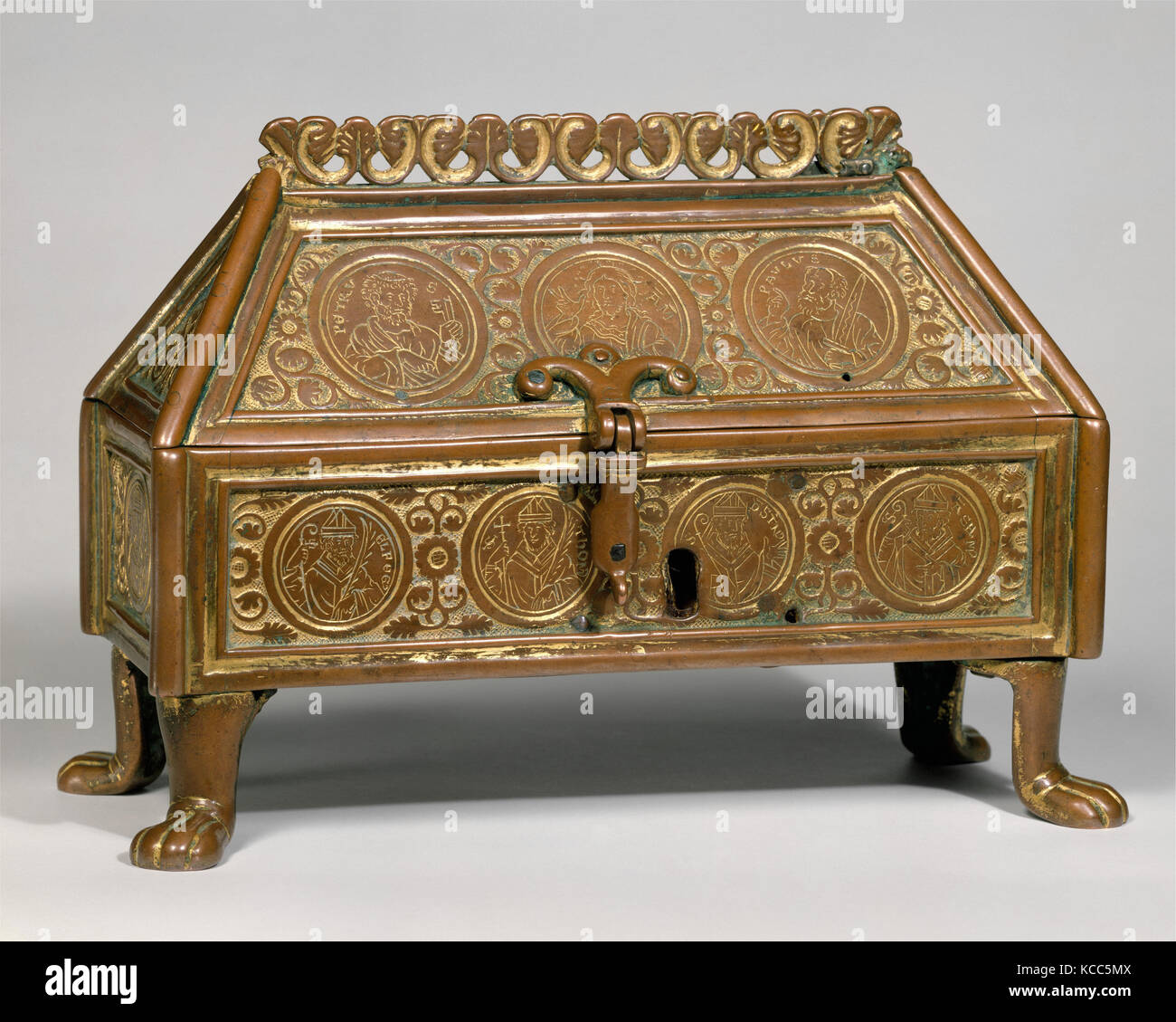 Reliquary Chasse, 1207–13, Made in Canterbury, England, British, Copper; shaped, engraved, chased, and gilded; feet cast Stock Photo