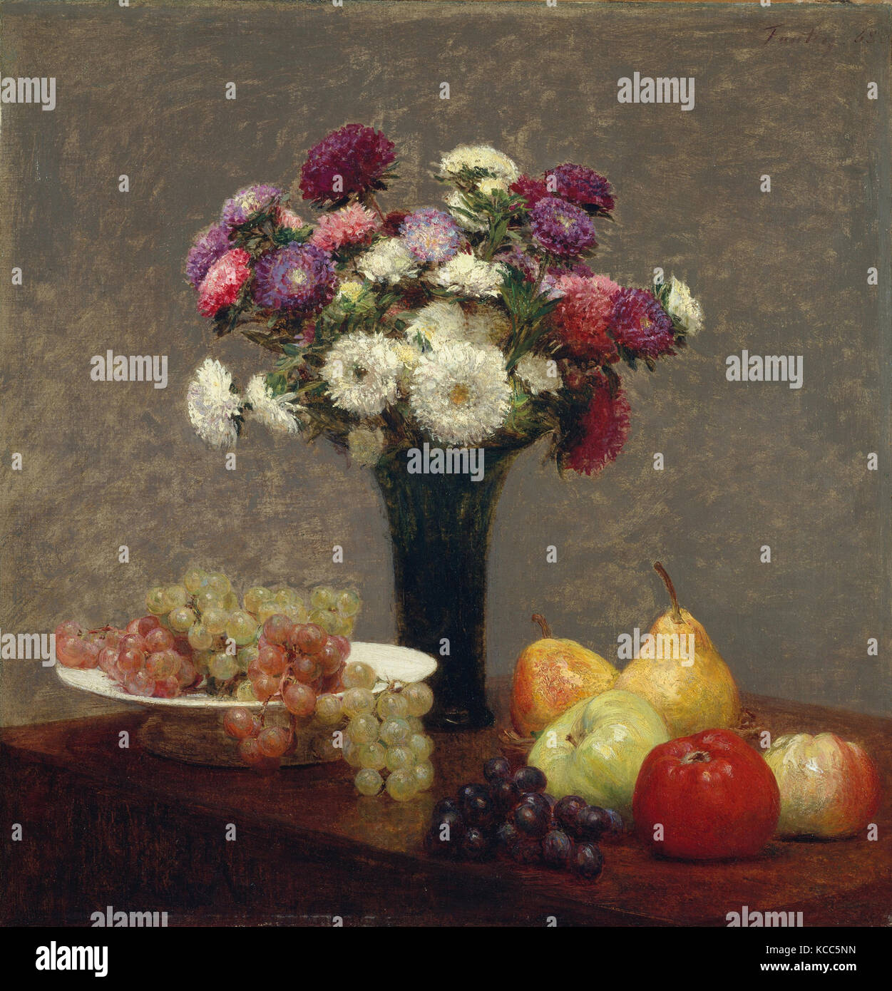 Asters and Fruit on a Table, Henri Fantin-Latour, 1868 Stock Photo