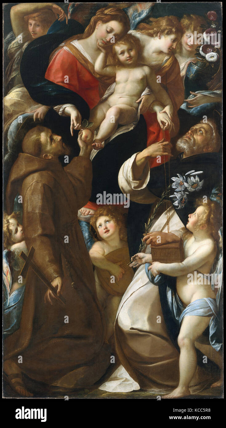 Madonna and Child with Saints Francis and Dominic and Angels, Giulio Cesare Procaccini Stock Photo