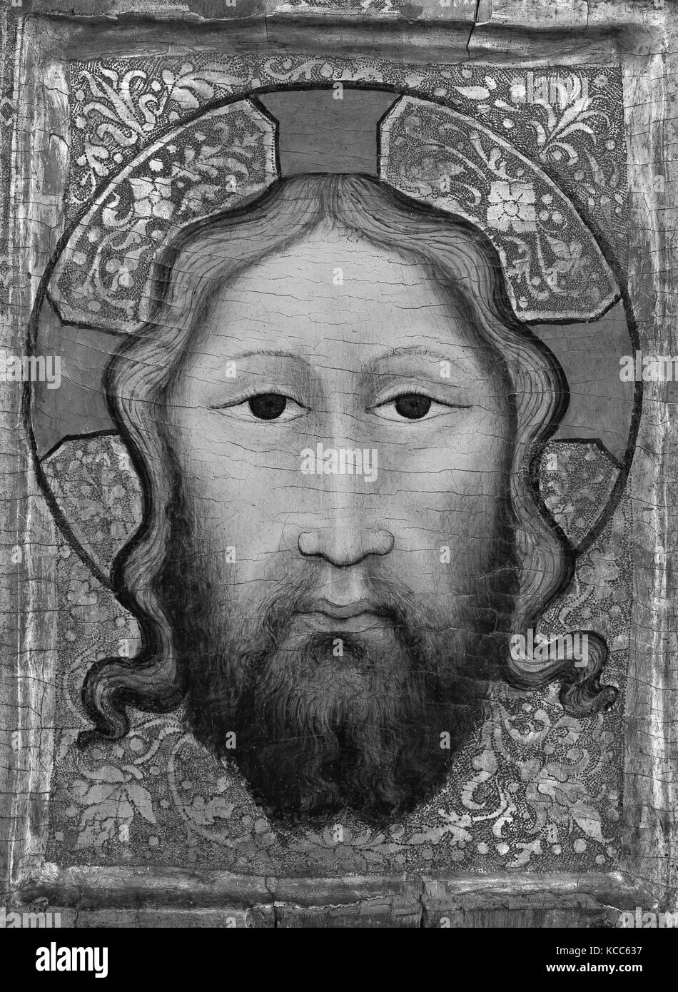 Head of Christ, Tempera on wood, gold ground, Overall, with engaged frame, 19 3/8 x 14 1/8 in. (49.2 x 35.9 cm); painted surface Stock Photo