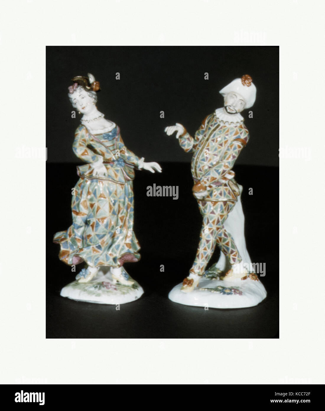 Harlequin (one of a pair), ca. 1753–54, German, Fürstenberg, Hard-paste porcelain, Height: 7 1/2 in. (19.1 cm), Ceramics Stock Photo