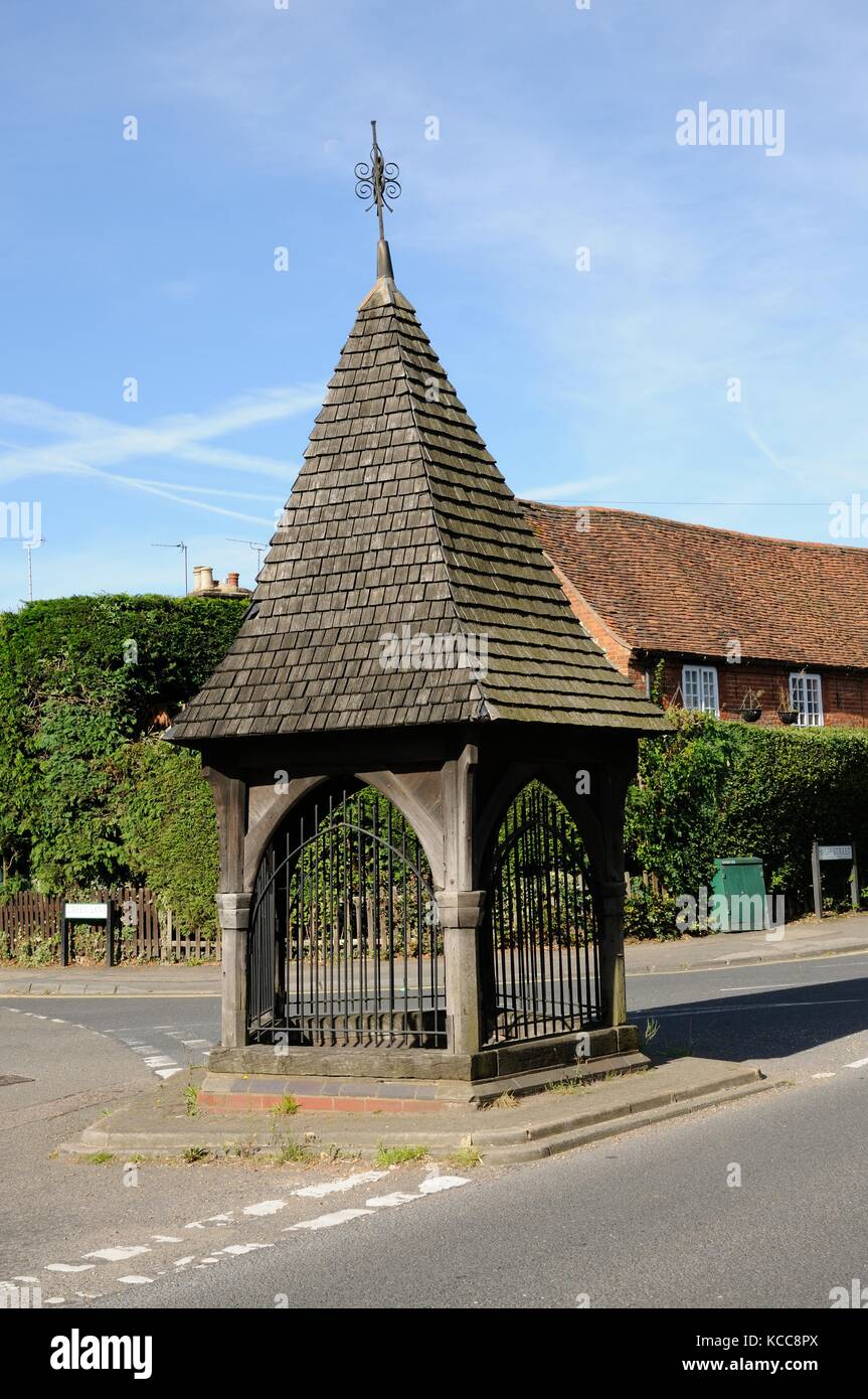 Ryder Memorial Shelter, Bovingdon, Hertfordshire, stands at a crossroads in the village. The