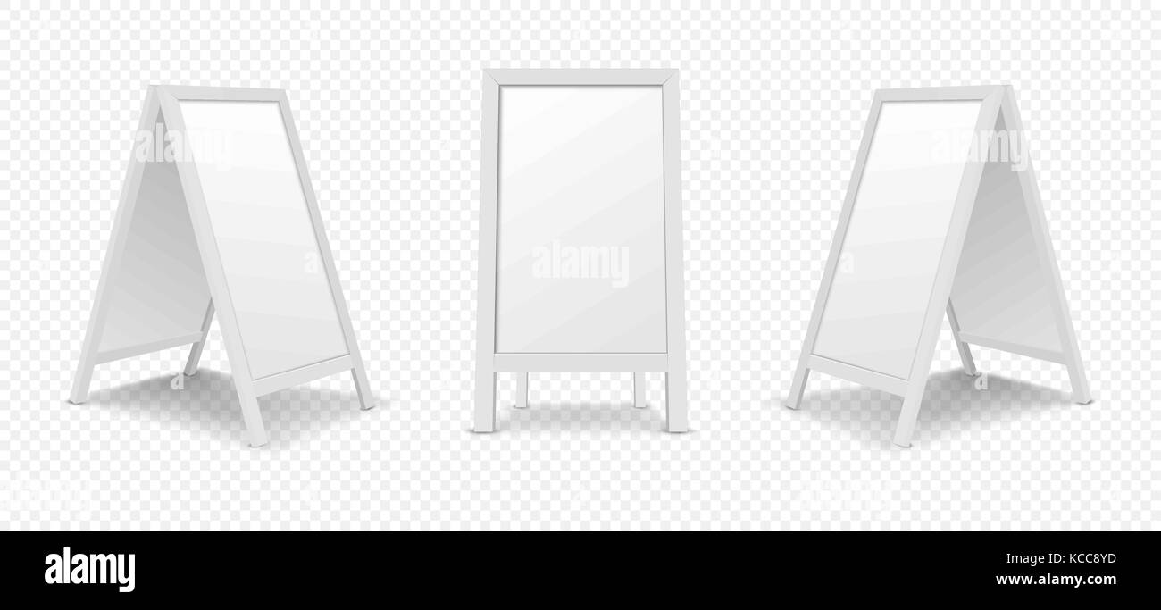 Realistic white menu announcement board icon set isolated on