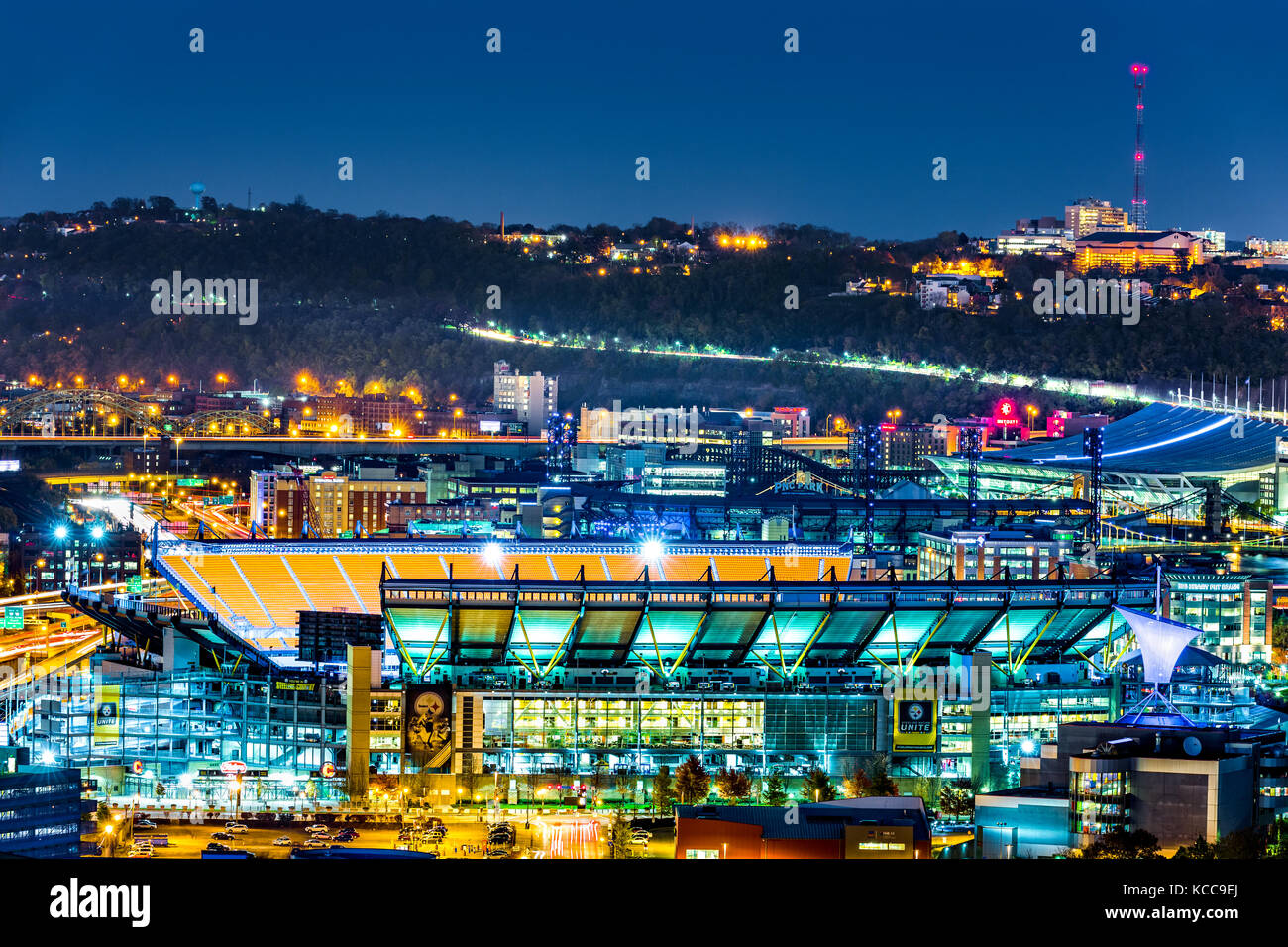 PITTSBURGH - NOVEMBER 10, 2016: Heinz Field stadium by night. Heinz Field stadium serves as the home to the Pittsburgh Steelers and Pittsburgh Panther Stock Photo