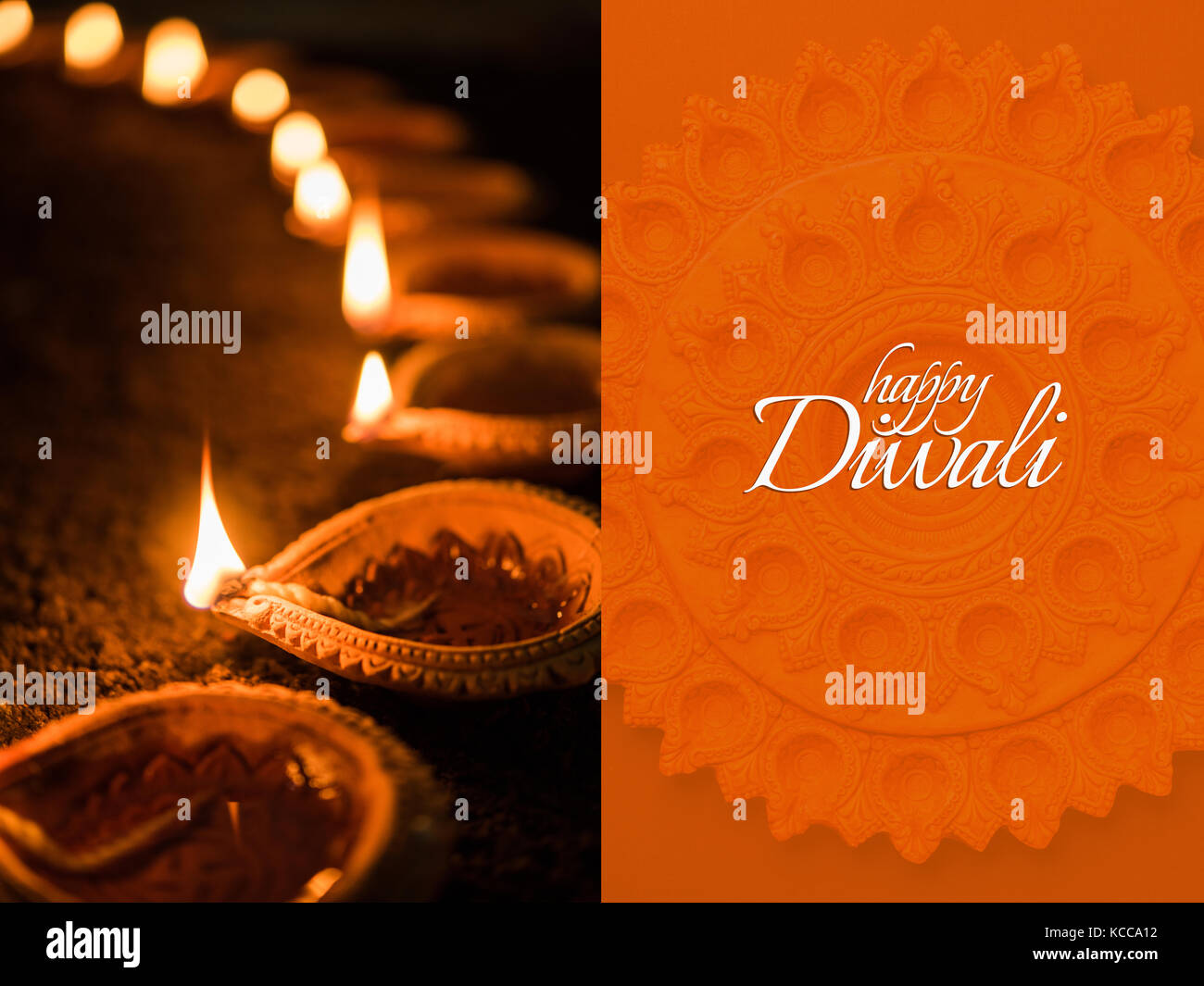 Happy Diwali greeting card design using Beautiful Clay diya lamps ...