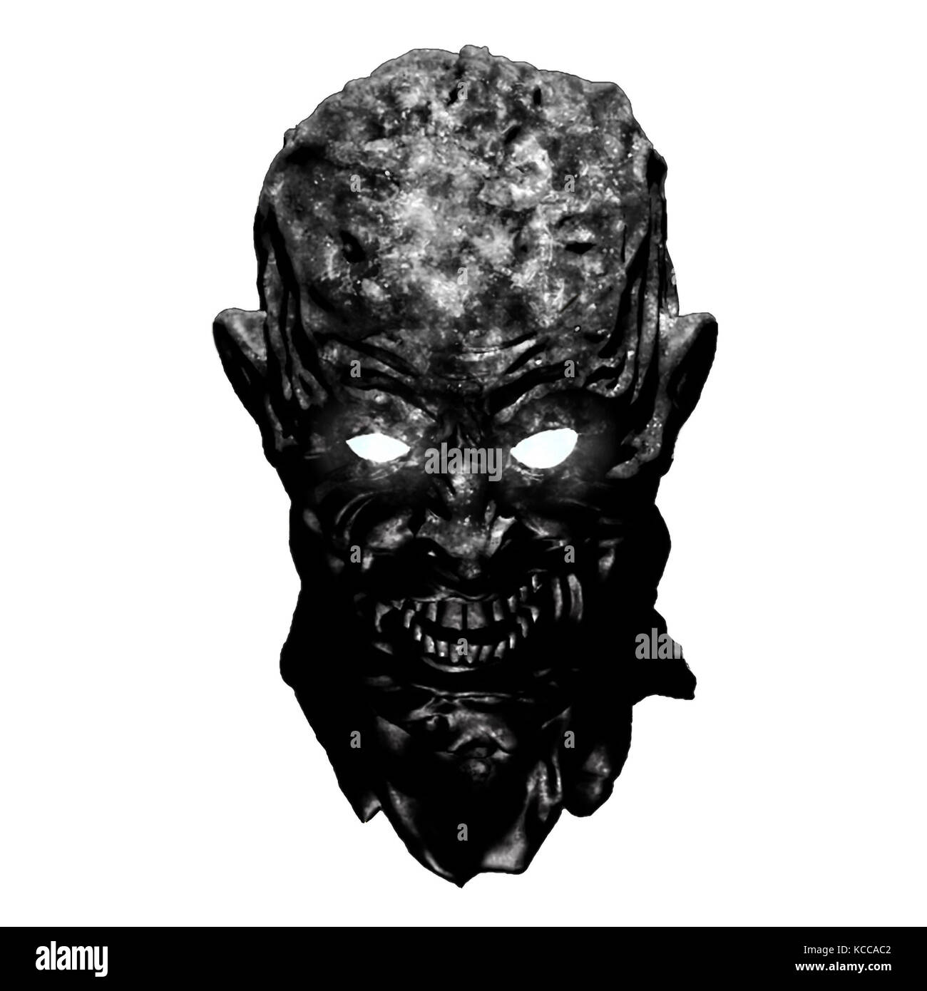 Vampire grim head. 3D illustration in genre of horror. Scary character face in black and white color. Stock Photo