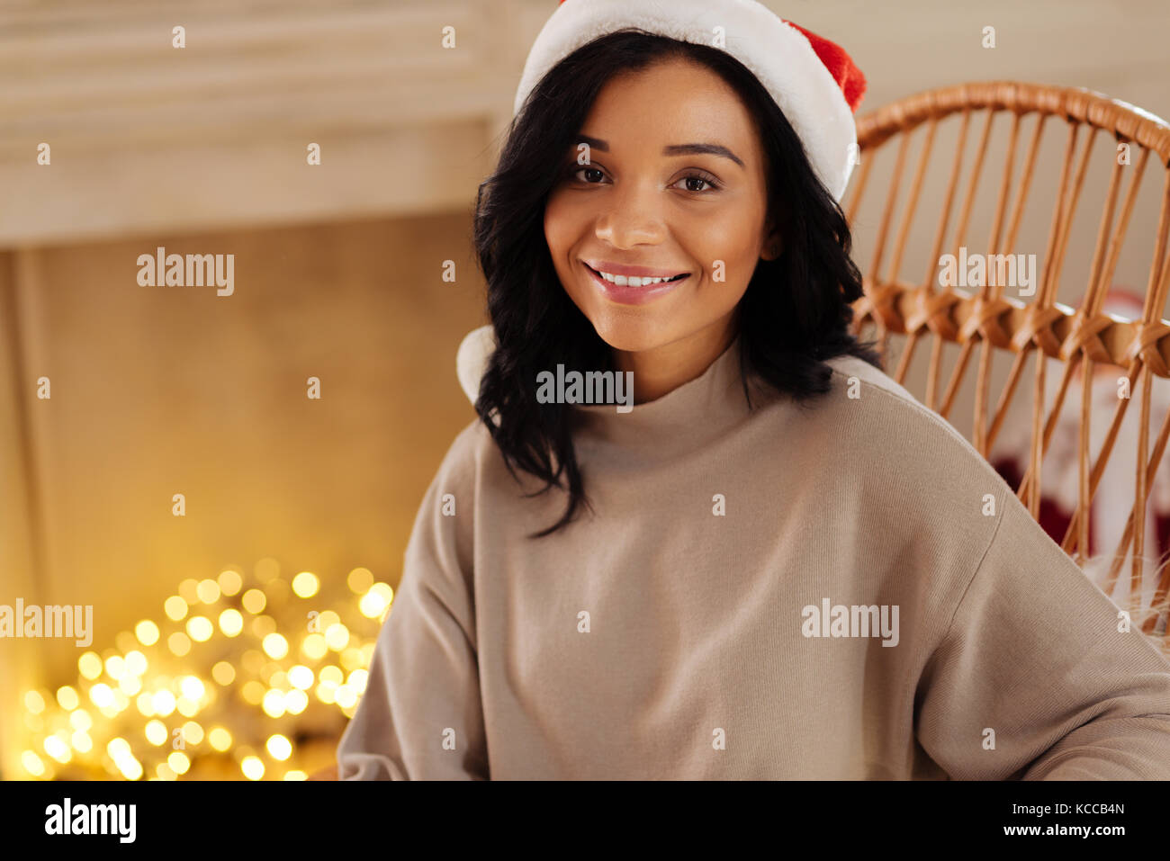 Cheerful female in cozy hat hi-res stock photography and images - Alamy