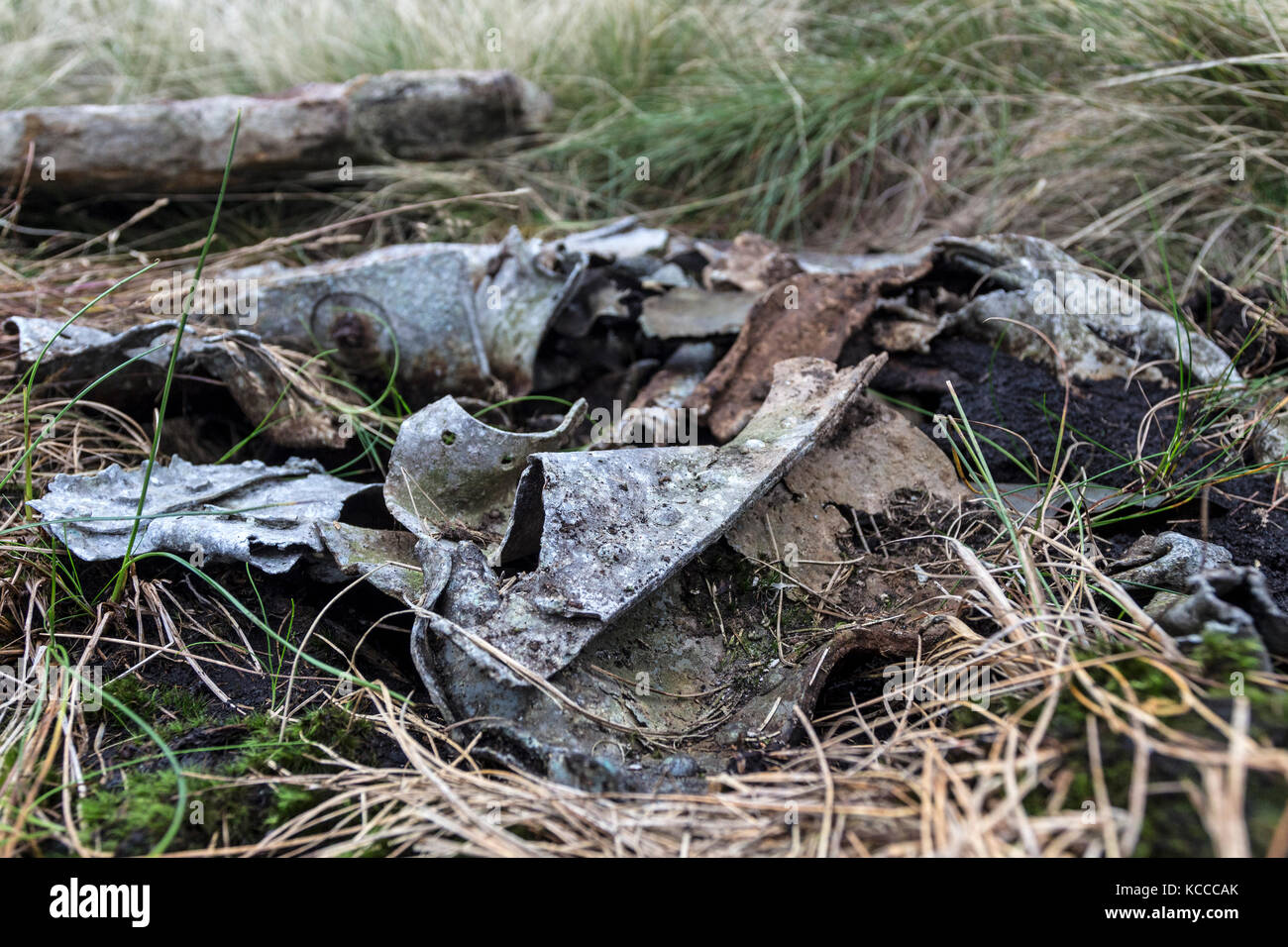 Wreckage from a Supermarine Spitfire Mk1 K9888 of no 41 Sqn RAF Which Crashed Near Silverband Mine on Great Dun Fell 18 July 1939. Stock Photo