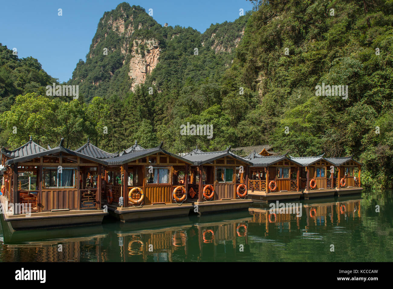 Cruise Boats on Lake Baofeng, Zhangjiajie, Hunan, China Stock Photo