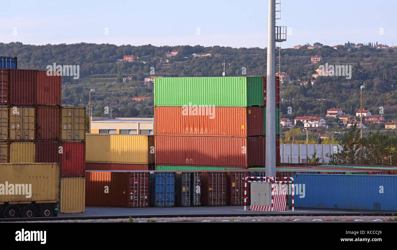 Stack of Cargo Containers at Harbor Port Stock Photo - Alamy