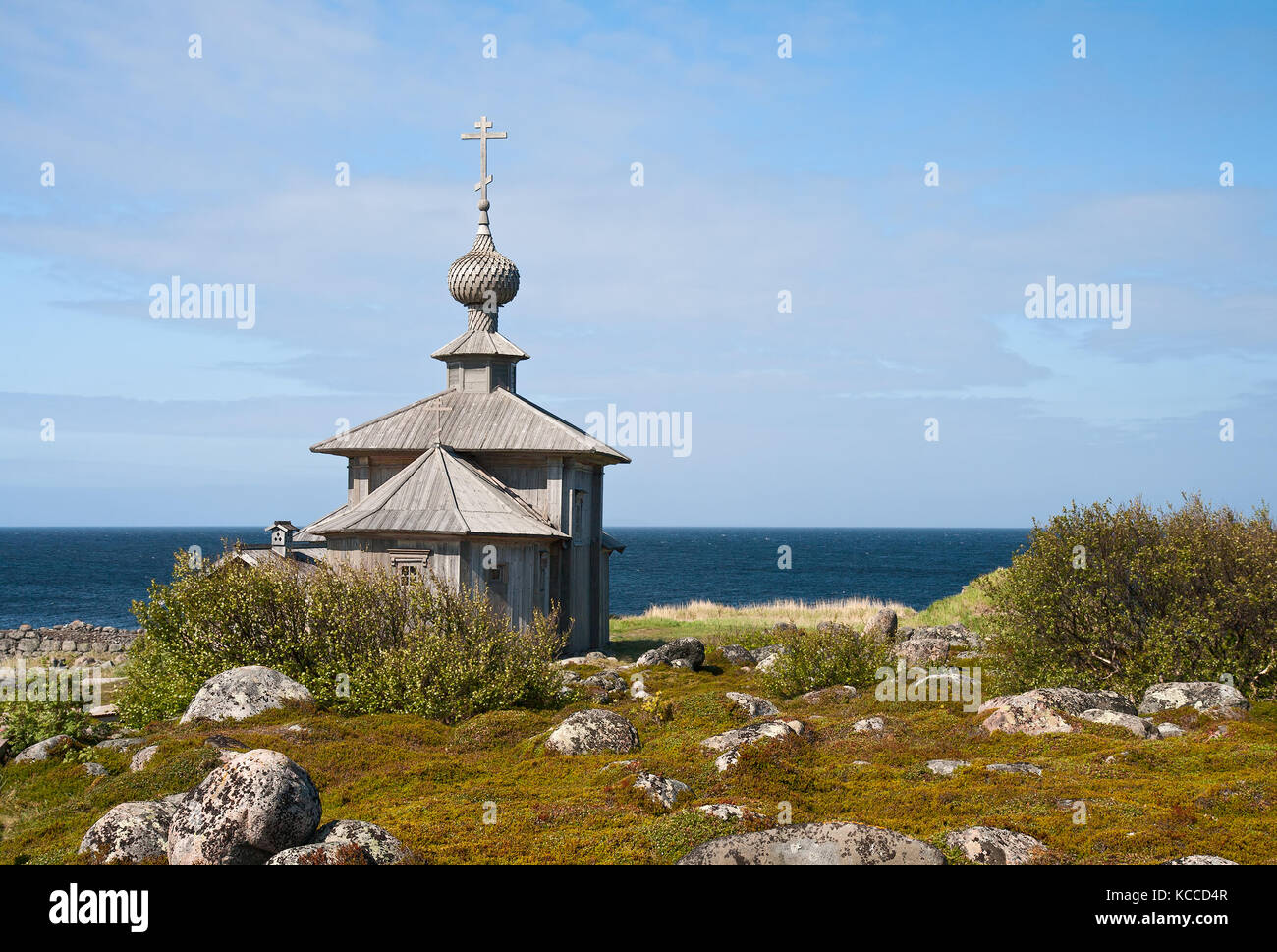 The Church of St. Andrew on the Big Zayatsky island. The Solovetsky archipelago, Russia, 1702 Stock Photo