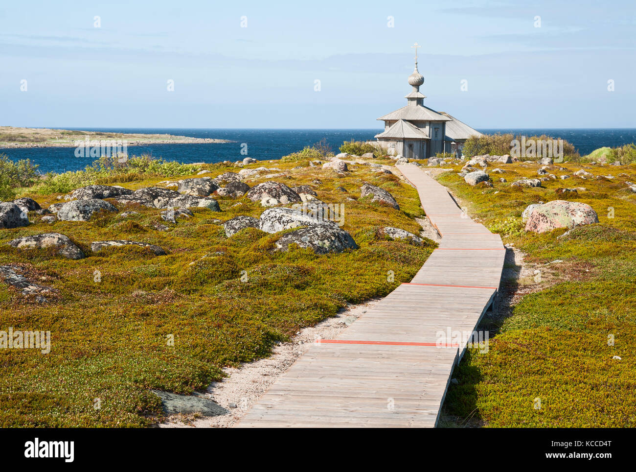 Ecological trail on the Big Zayatsky island, Solovetsky Archipelago, Russia Stock Photo