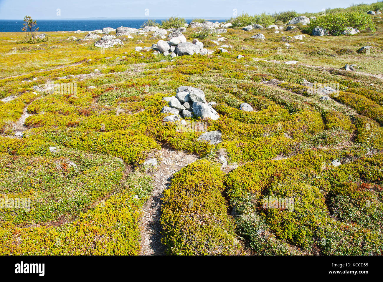 Stone labyrinth of Bolshoi Zayatsky Island, Russia Stock Photo