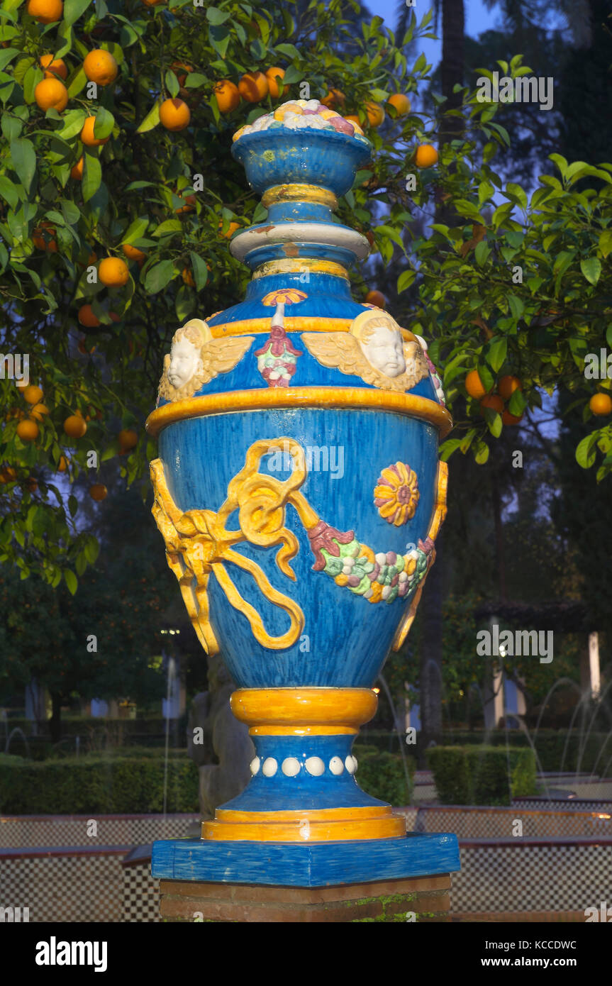 Maria Luisa Park - ceramic pot, Seville, Region of Andalusia, Spain, Europe Stock Photo