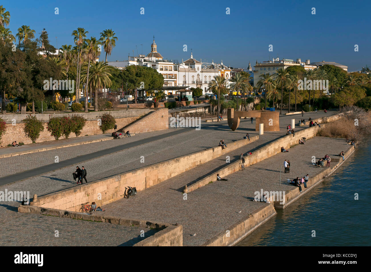 Muelle de la Sal and Monument to the Tolerance, Seville, Region of Andalusia, Spain, Europe Stock Photo