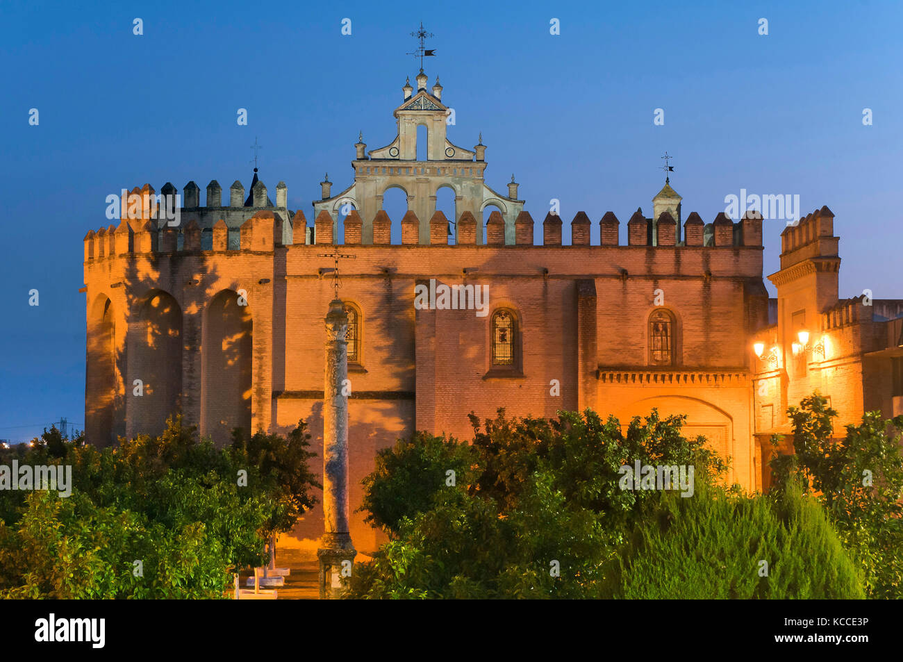 Monastery of San Isidoro del Campo at dusk - founded in 1301, Santiponce, Sevilla province, Region of Andalusia, Spain, Europe Stock Photo
