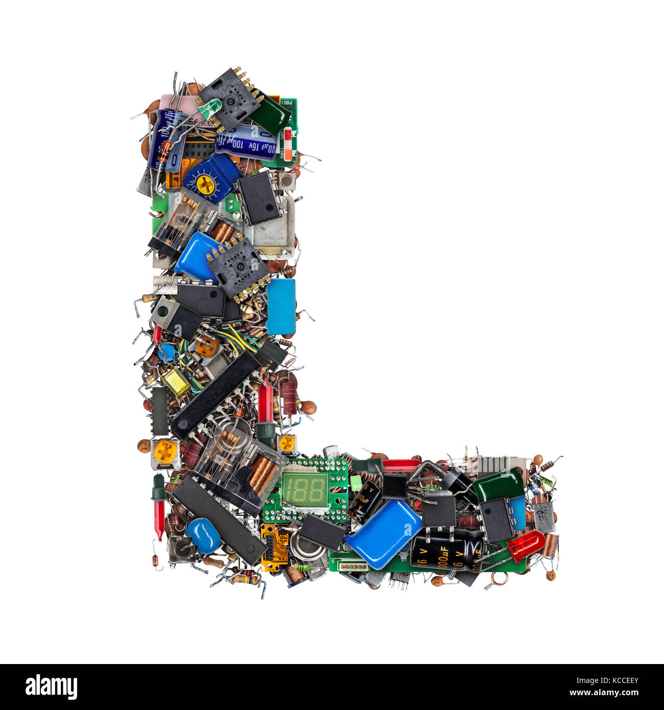 Letter L Made Of Electronic Components Isolated On White Background