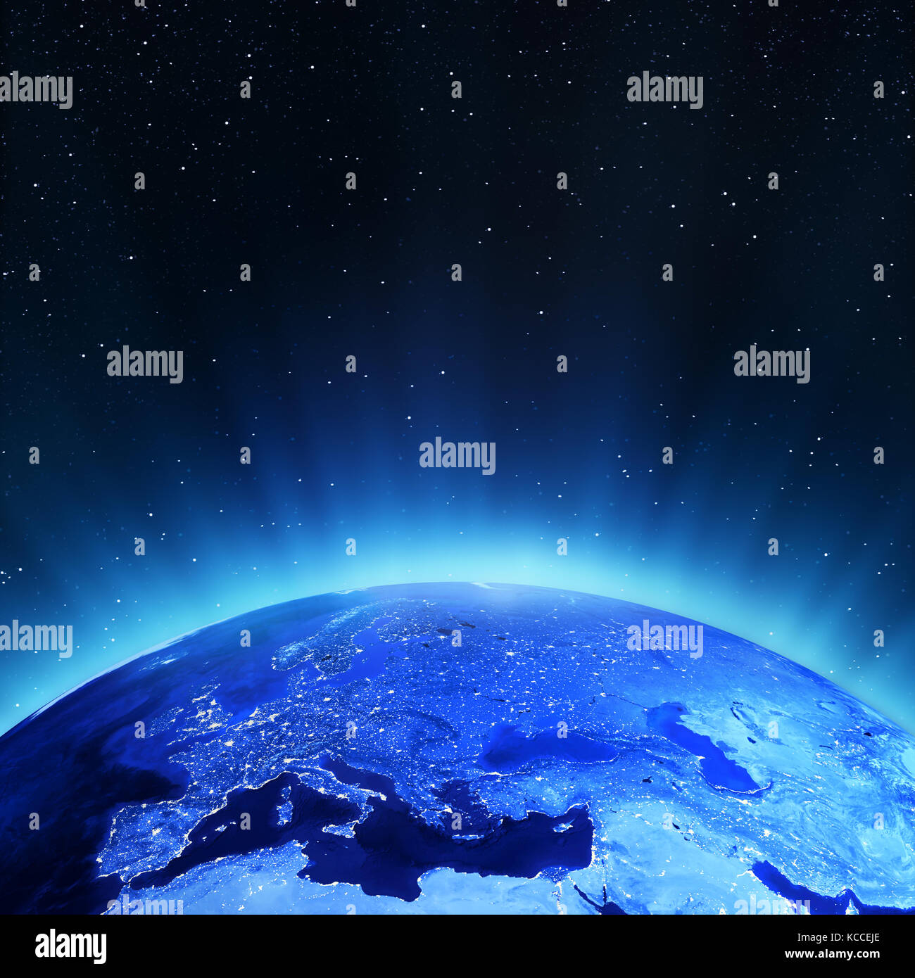 Europe city lights at night 3d rendering Stock Photo - Alamy