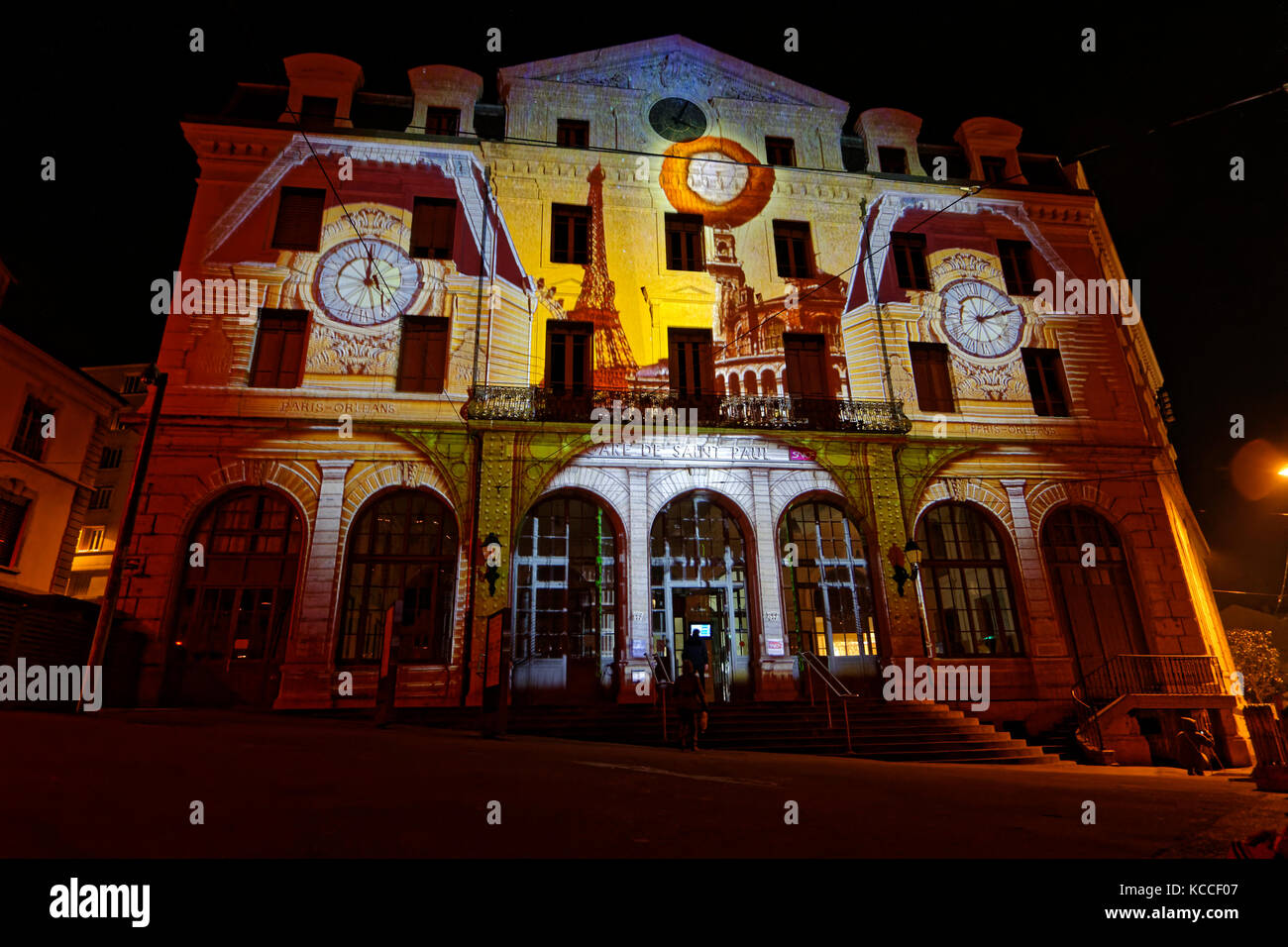 LYON, FRANCE, December 8, 2016 Lights on Saint Paul Station. The